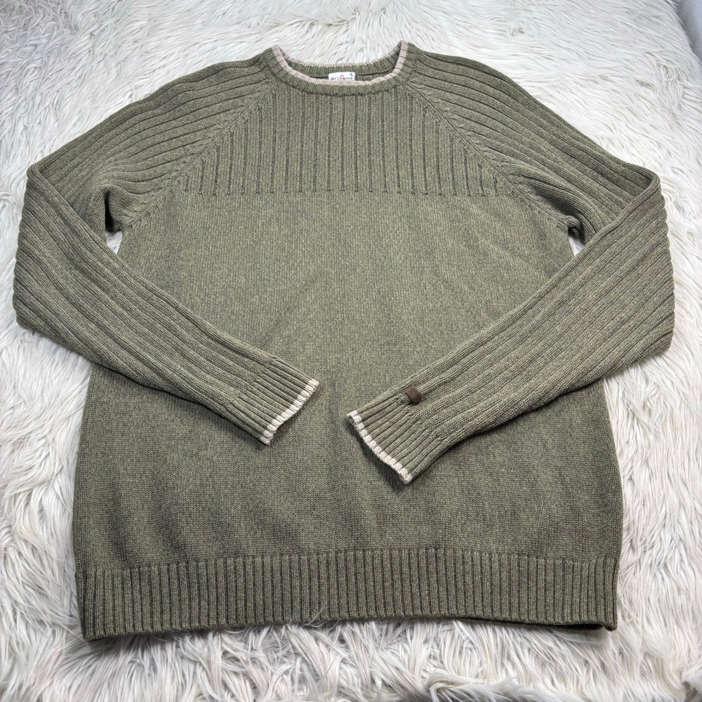 Vintage Y2K Columbia Men's L Green Cotton Crew Sweater Hiking Camping Gorpcore
